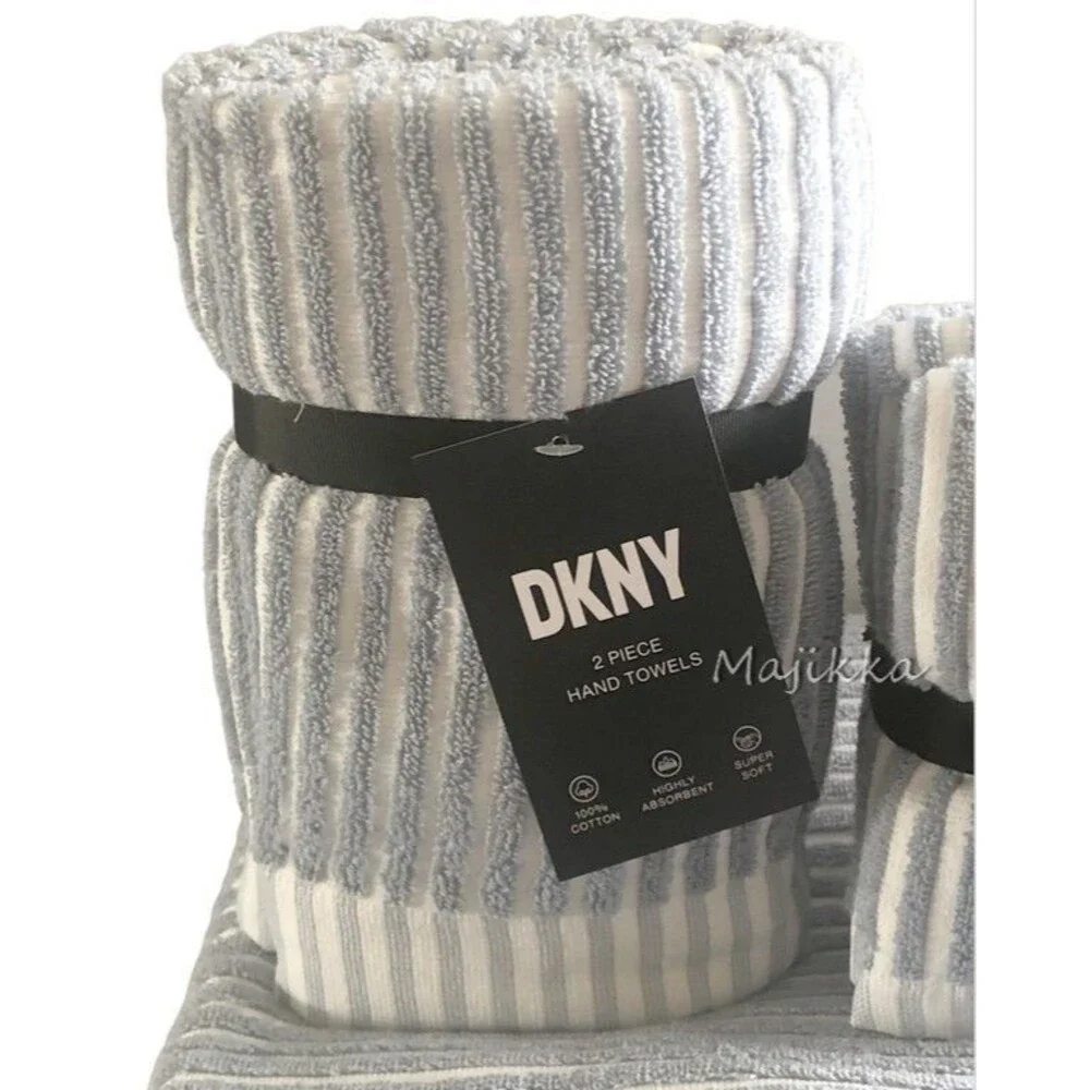 DKNY Cabana Striped 8 Pc Towel Set Blue White 2 Bath Towels 2 Hand 4 Washcloth